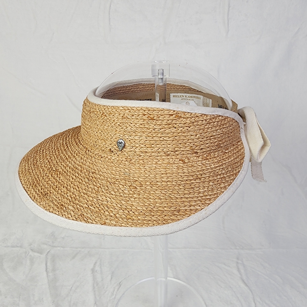Helen Kaminski Natural Straw Visor with White Trim